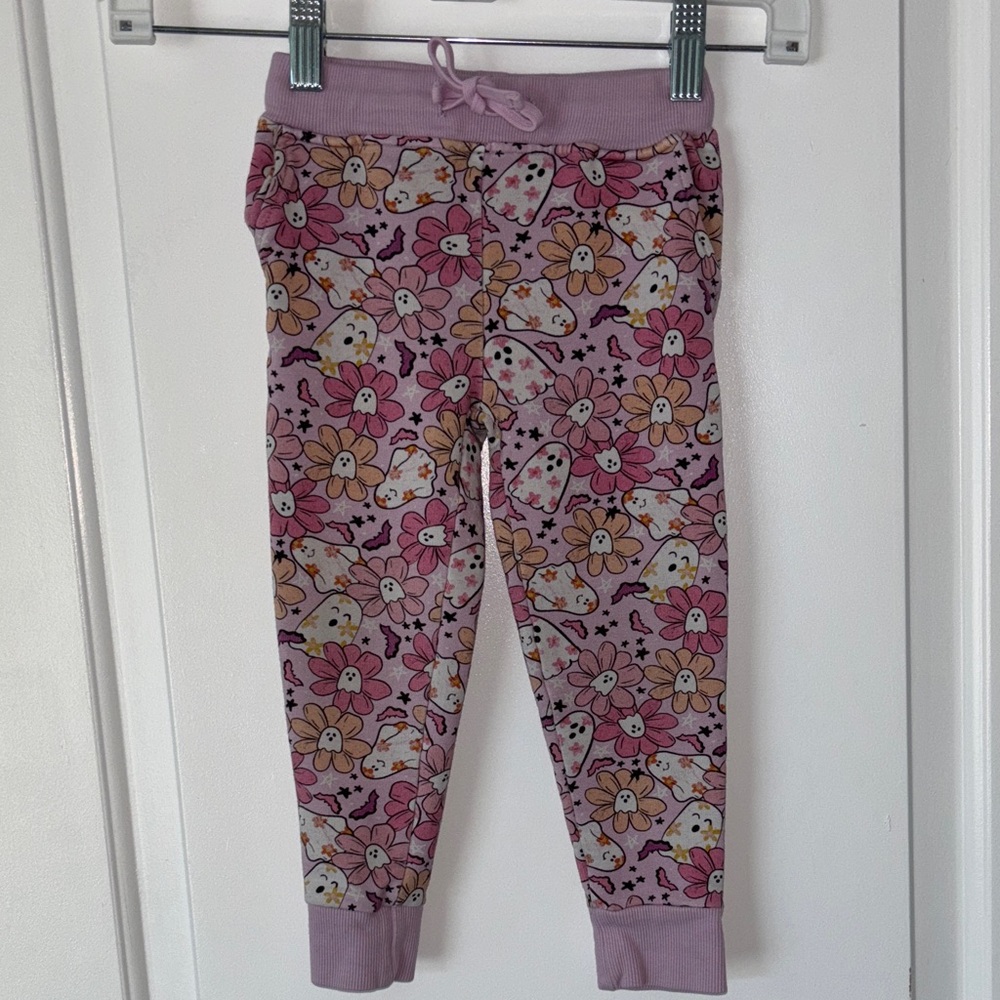 Bamboo blend Bums & Roses Ghost and Flower Print joggers sweat pants 2T